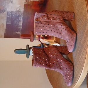 Rust Color High Heel Ankle Boot With Studs